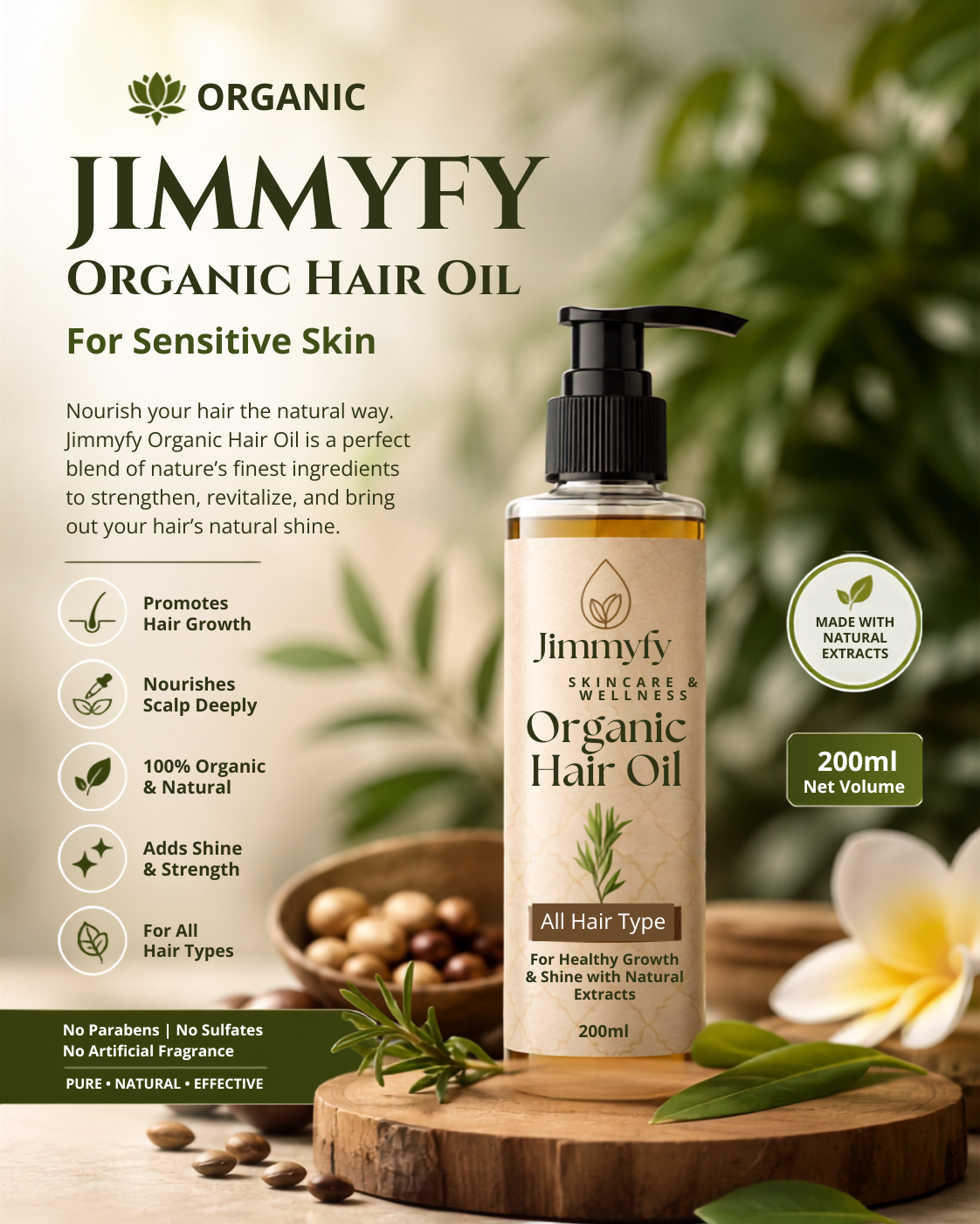 Jimmyfy Organic Hair Oil – Natural Herbal Hair Growth & Nourishing Oil
