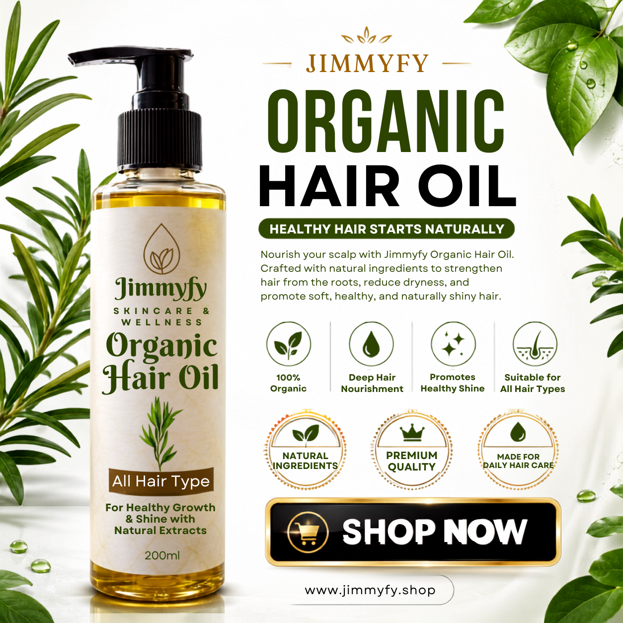Jimmyfy Organic Hair Oil – Natural Herbal Hair Growth & Nourishing Oil
